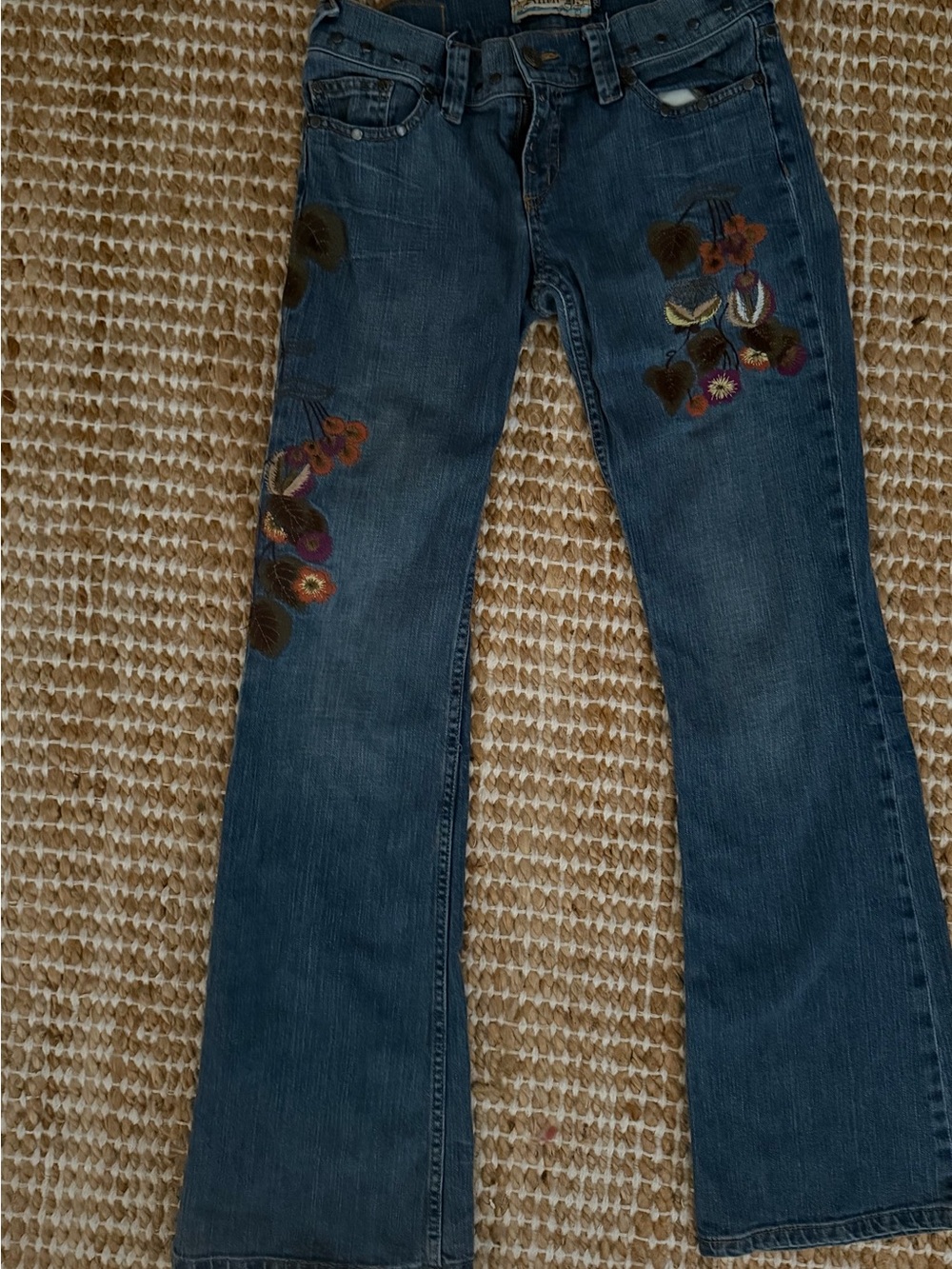 Allen B. By Allen Schwartz Dark Blue Embroidered Flare Jeans